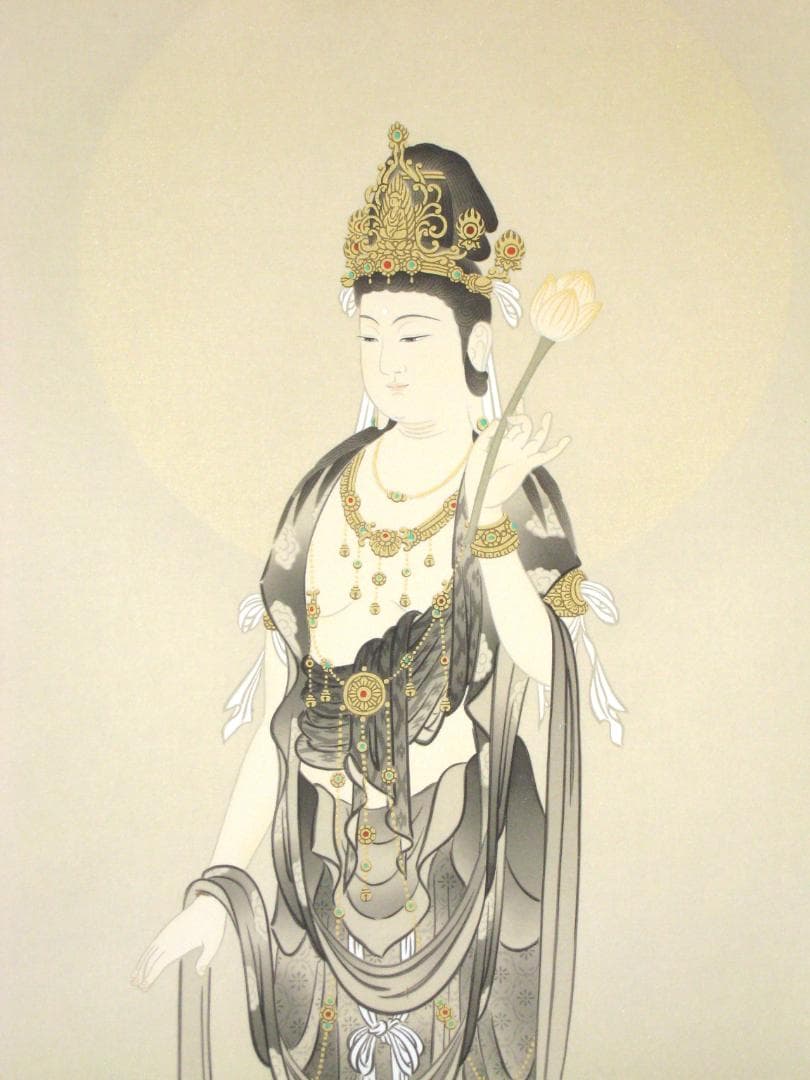 掛け軸　雲上観音◆野口弧堂 (真作・中古) 共箱・タトウ箱付