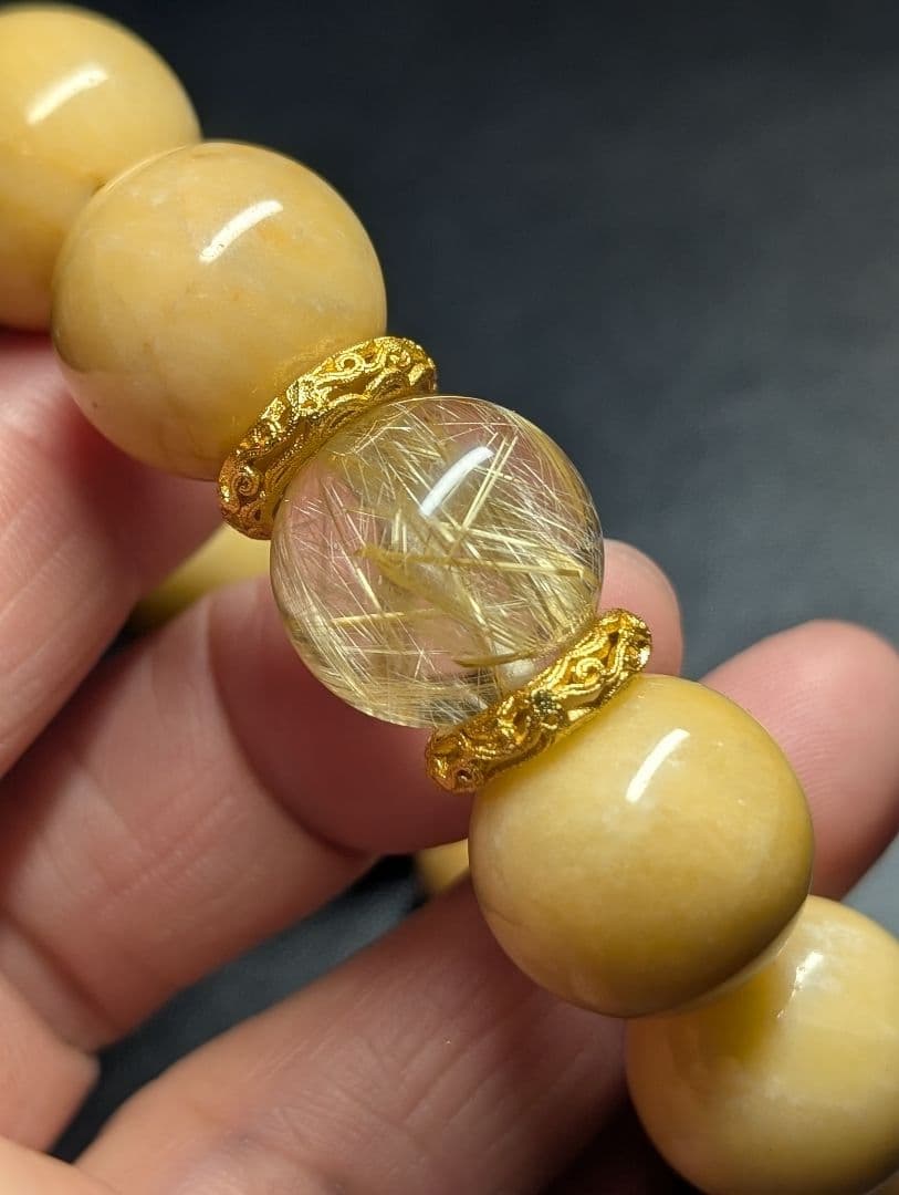 春色大人可愛い高品質ゴールドルチルクォーツ☓蜜蝋黄玉デザブレ