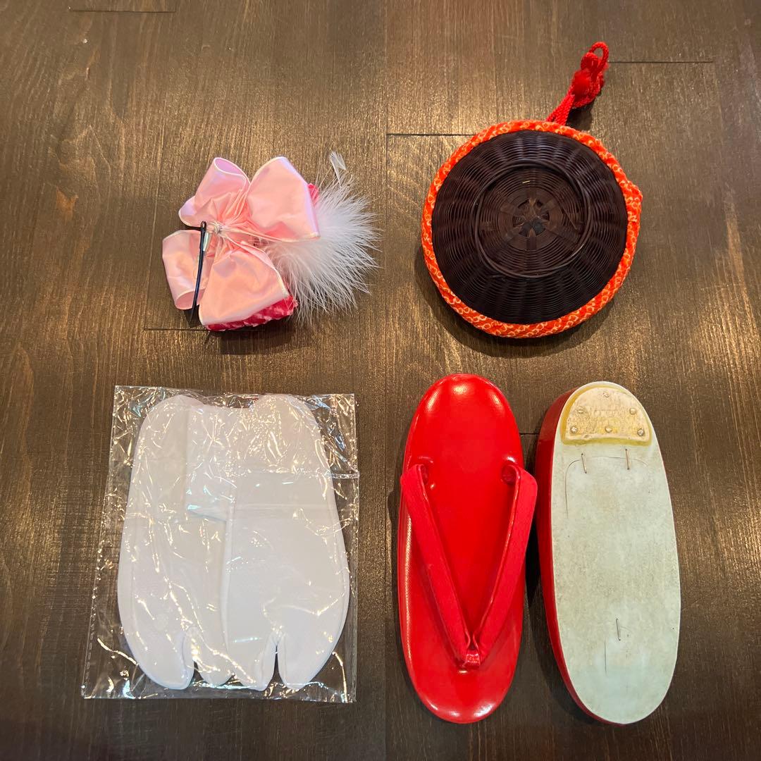 アンティーク 七五三 三歳 フルセット 着物 被布 小物一式 正絹 手鞠 赤