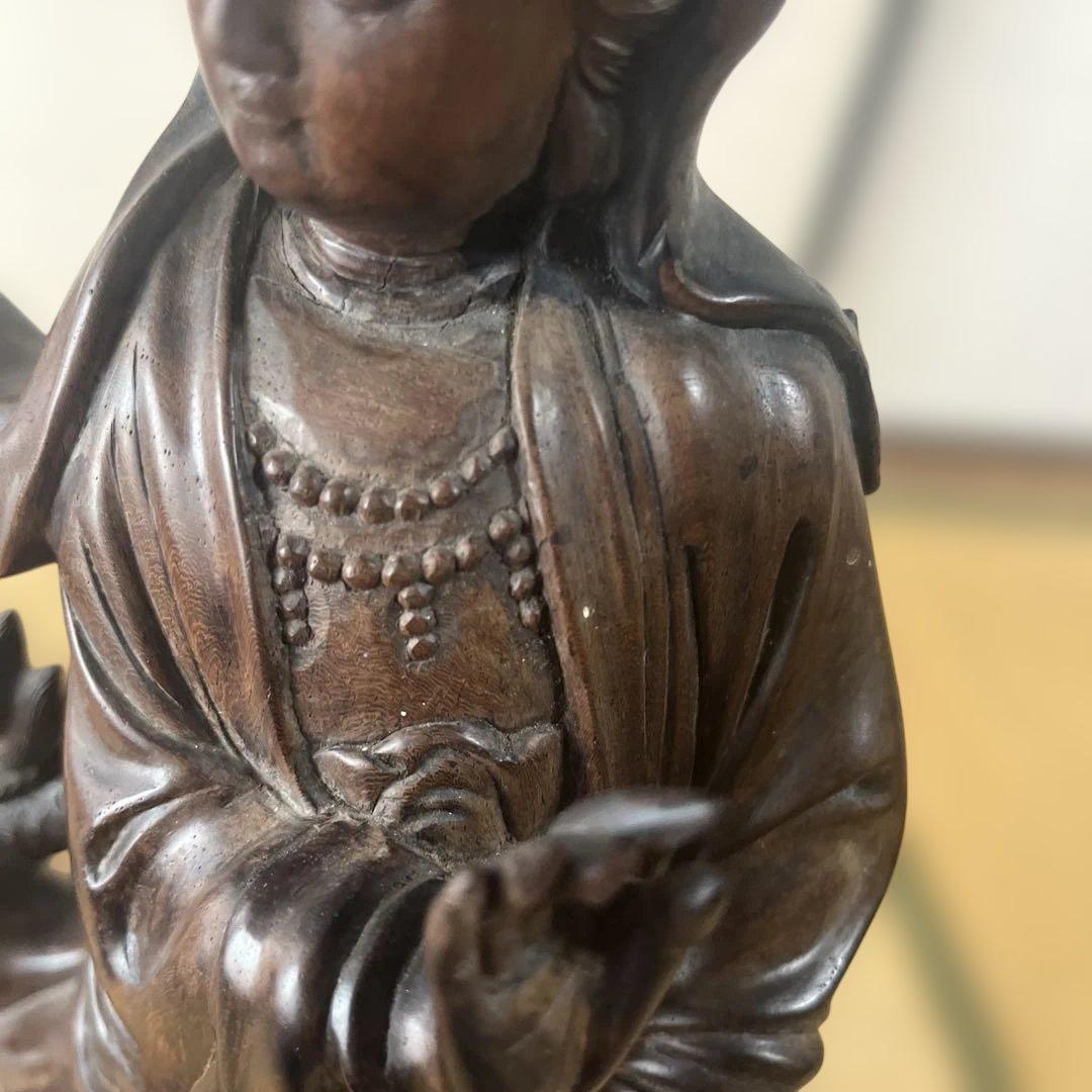 【お値下げ】木彫　観音菩薩　木製　龍　彫刻　仏像　天女　置物　オブジェ