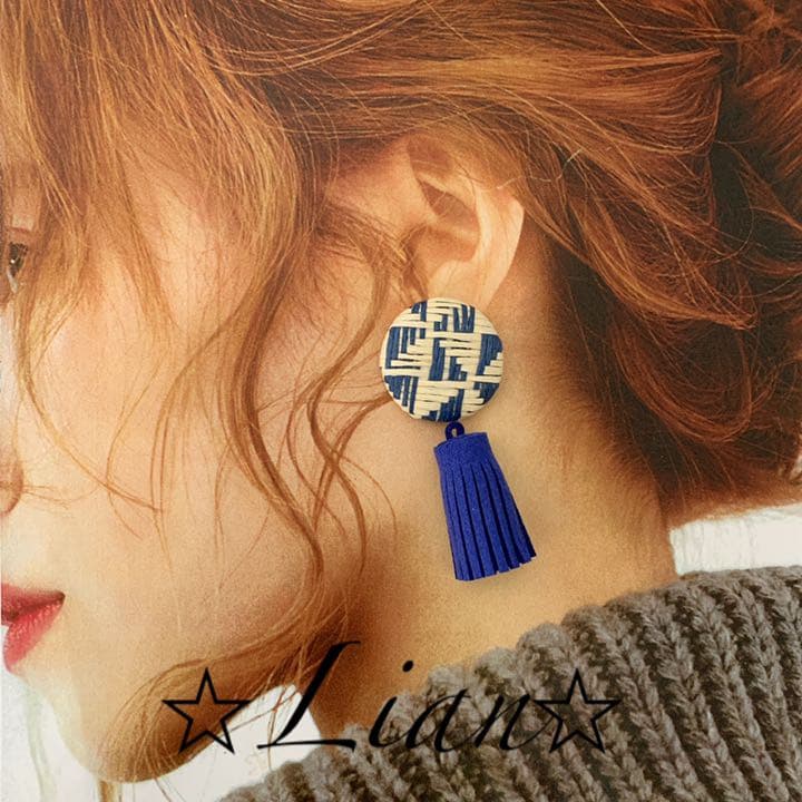 ピアス　イヤリング✩︎⡱幾何学模様✖︎ブルータッセル