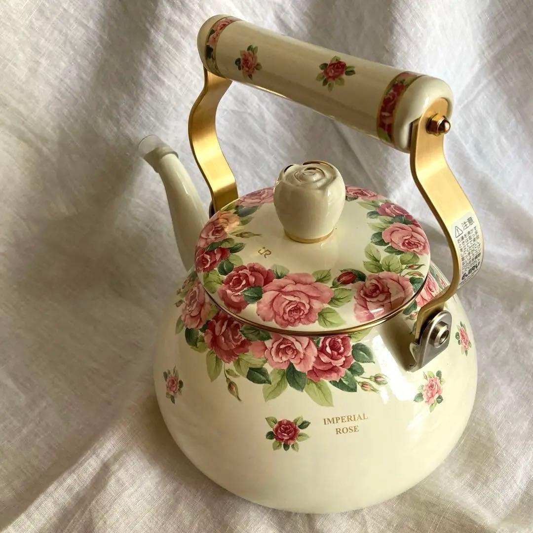 【新品未使用】エジリー　ケトル　インペリアルローズ　花柄　　2.3L　クリーム色