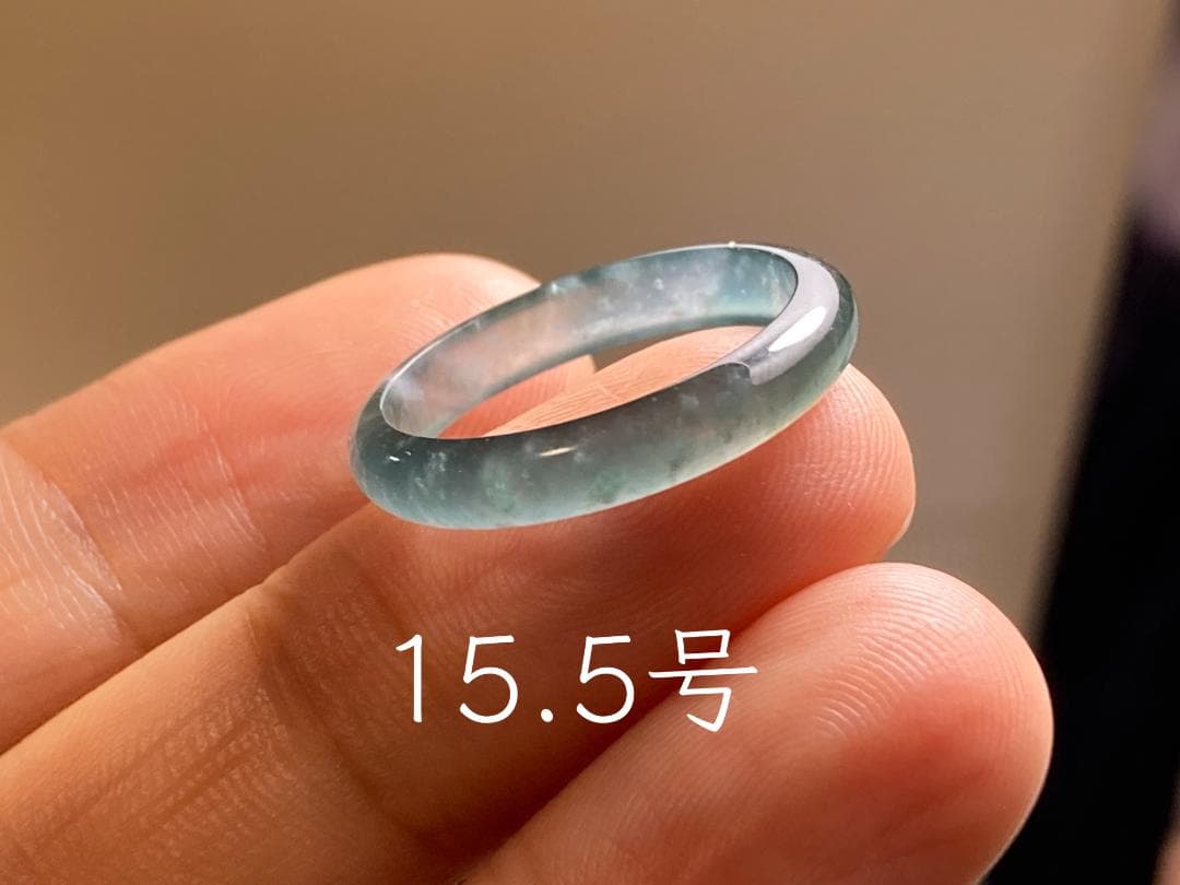 L16-49 上品 高氷種 15.5号薄墨緑グアテマラ産A貨本翡翠くりぬきリング