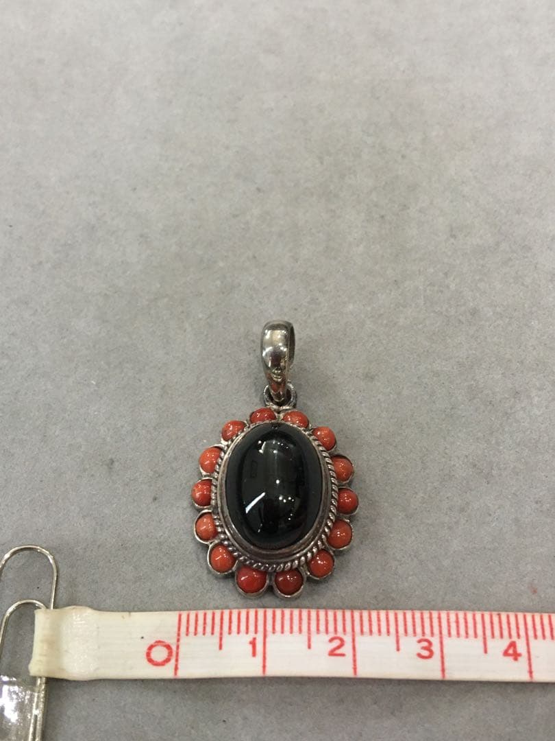 [新品] silver925 ブラックスター&サンゴ　ペンダントトップ　天然石