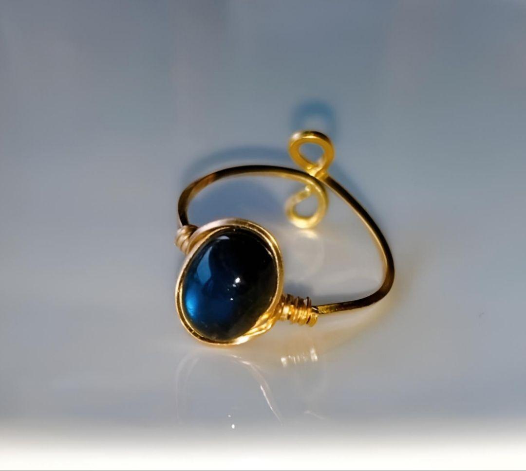 Kgf14 5A 宝石ルース ブラックラブラドライト ベゼルセッティング リング