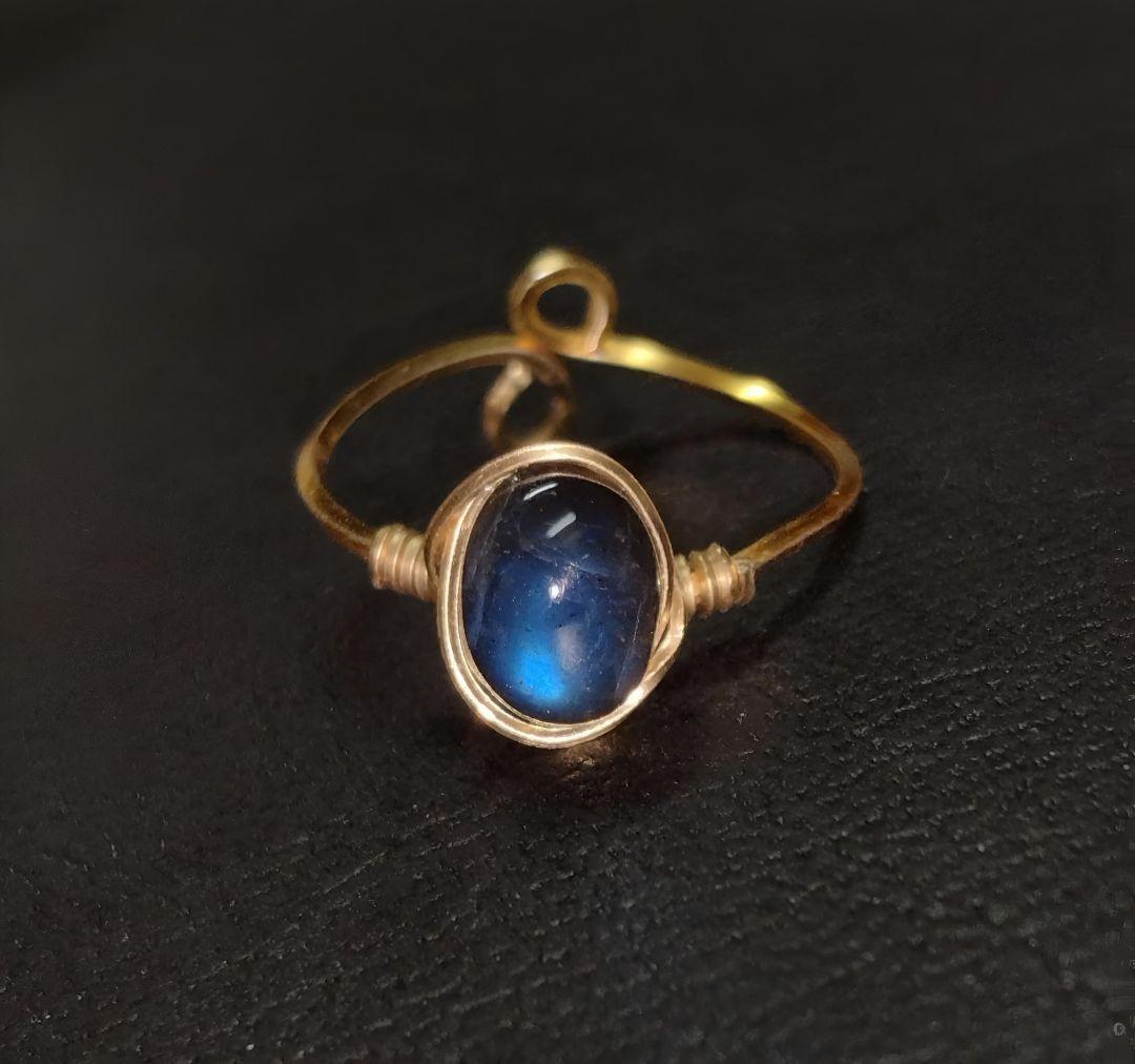 Kgf14 5A 宝石ルース ブラックラブラドライト ベゼルセッティング リング