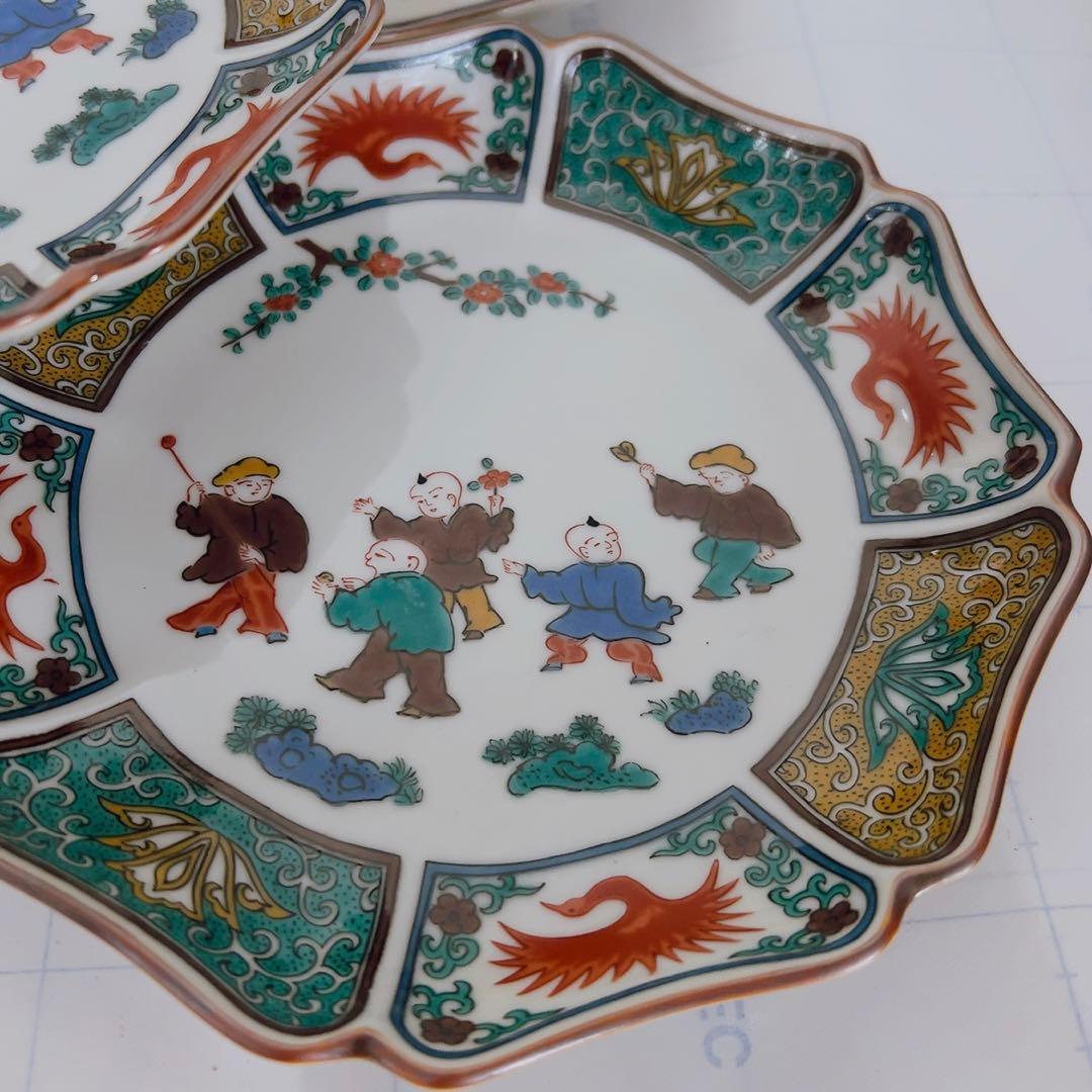 九谷焼　青郊窯　和皿 唐子　皿揃　中皿　銘々皿　543