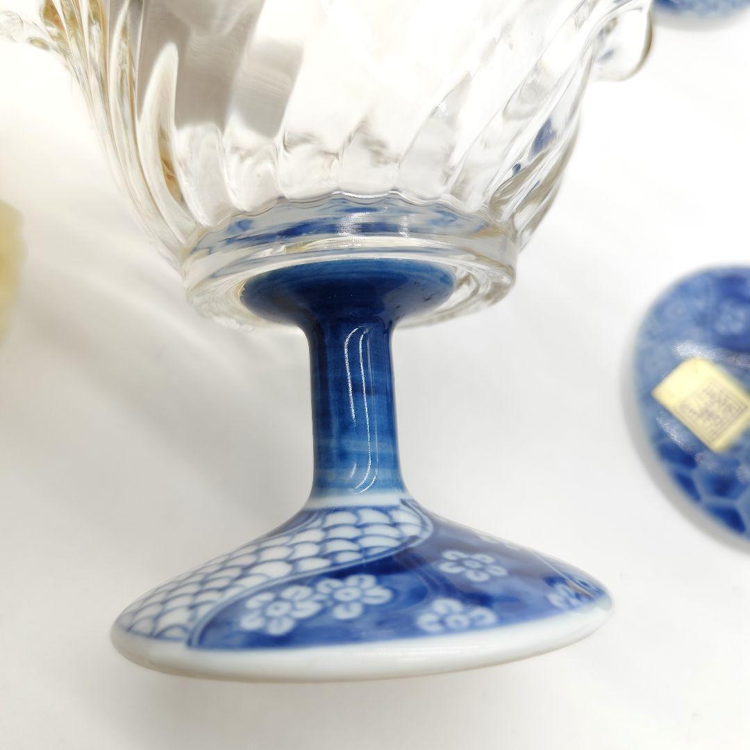 三洋陶器 龍峰窯　染付捻祥瑞　ガラスデザート鉢　足付高台小鉢　金彩５客