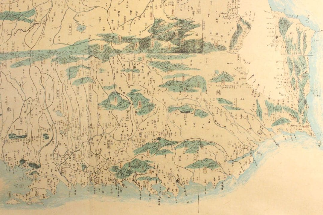 No4715 掛軸　古地図　陸奥出羽国郡行程全図　橋本玉蘭斎謙識　紙本　送料無料