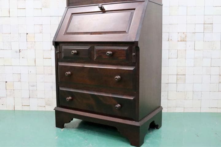 GMFH287○北海道民芸家具 ライティングビューロー 本棚 書棚 飾り棚 デス