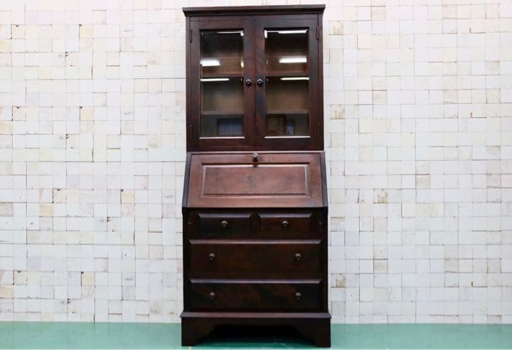 GMFH287○北海道民芸家具 ライティングビューロー 本棚 書棚 飾り棚 デス