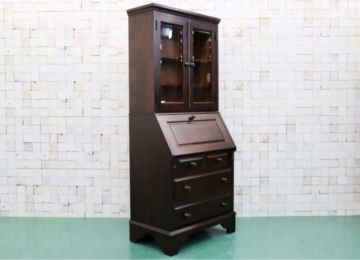 GMFH287○北海道民芸家具 ライティングビューロー 本棚 書棚 飾り棚 デス