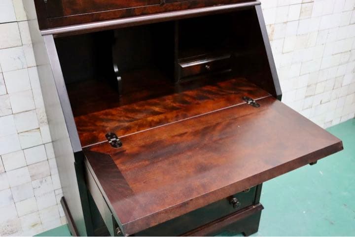 GMFH287○北海道民芸家具 ライティングビューロー 本棚 書棚 飾り棚 デス