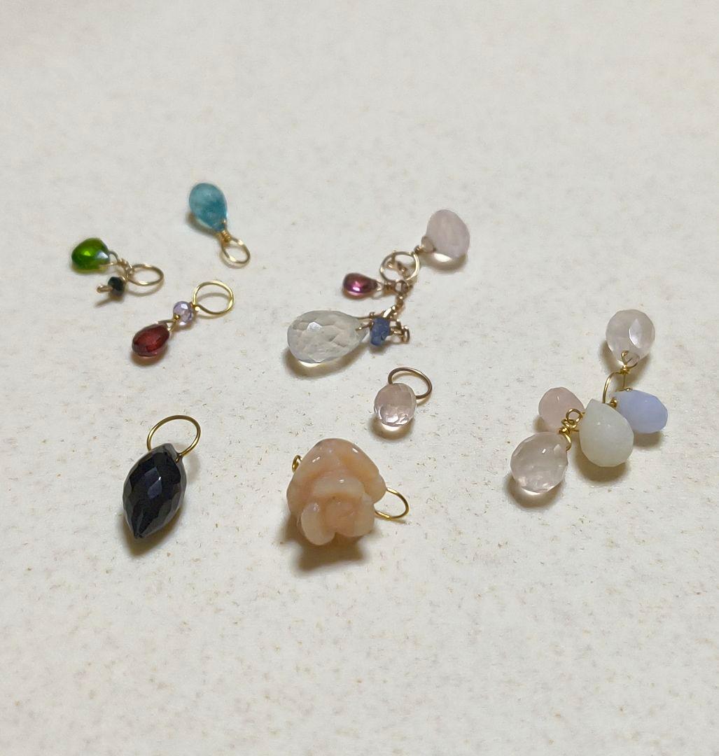 K18 K10 14KGFパーツ使用 天然石ブリオレット チャーム 8点セット