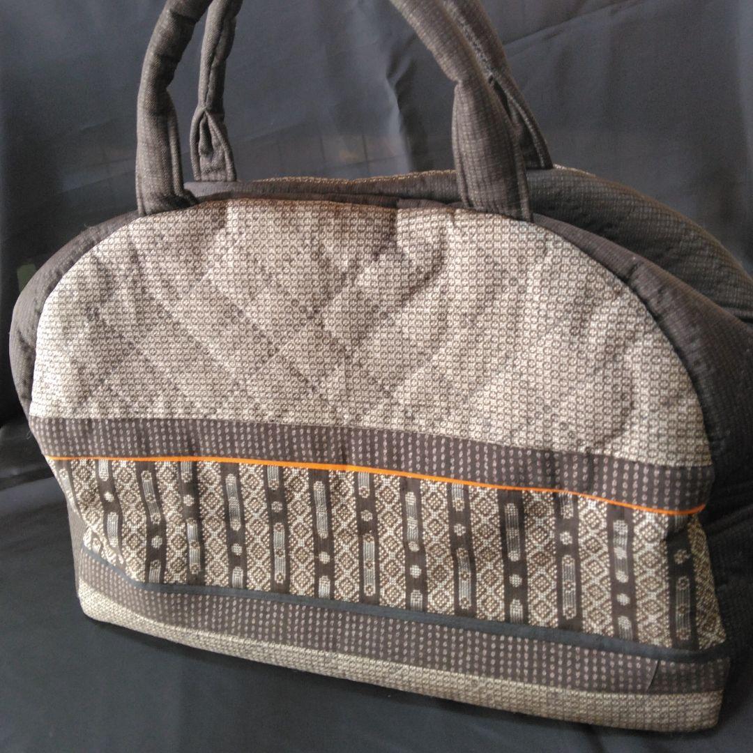 大島紬ハンドメイド　泥大島　古布ハンドメイド　着物リメイク　正絹　ボストンバッグ