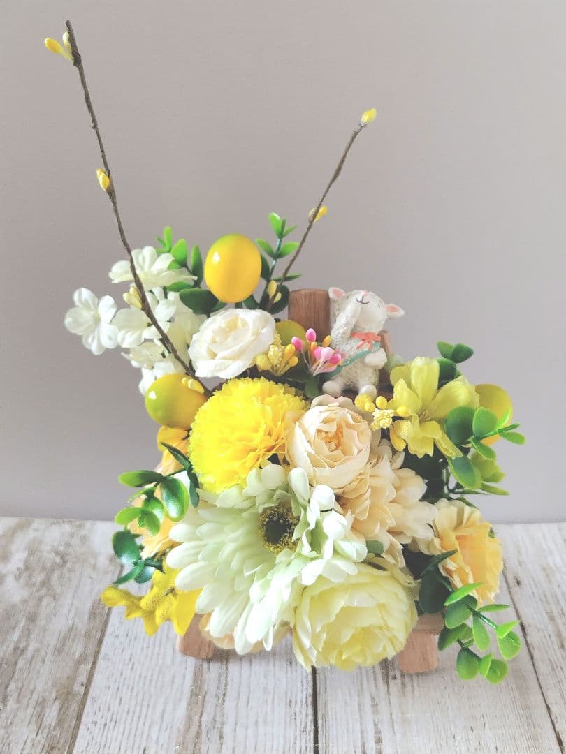 ハンドメイド　フラワーアレンジイーゼルオブジェ柴犬No.130