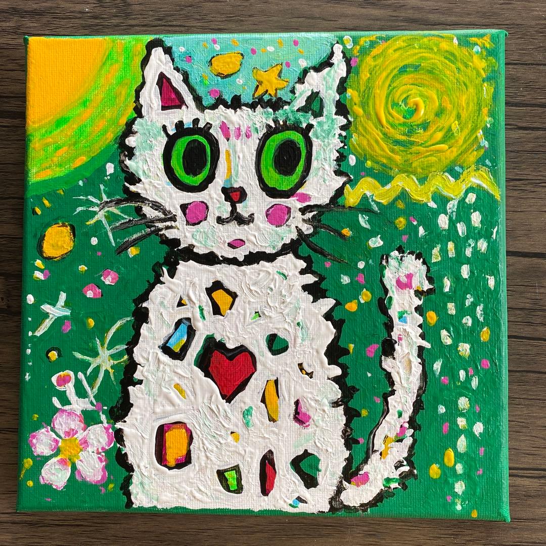 POPアート カラフルな猫 抽象画キャンバスアクリル画インテリア「kitty絵画