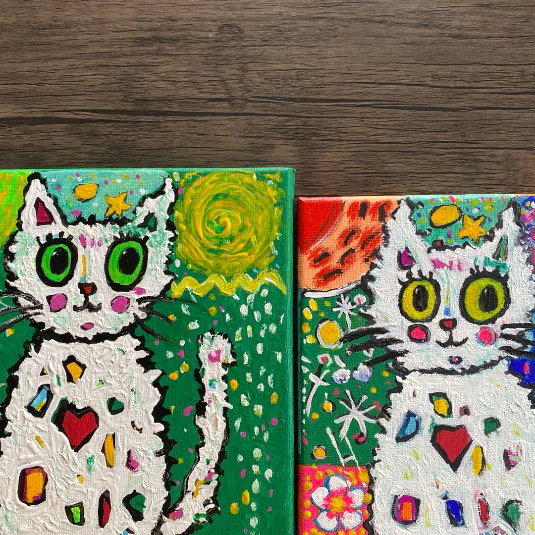 POPアート カラフルな猫 抽象画キャンバスアクリル画インテリア「kitty絵画