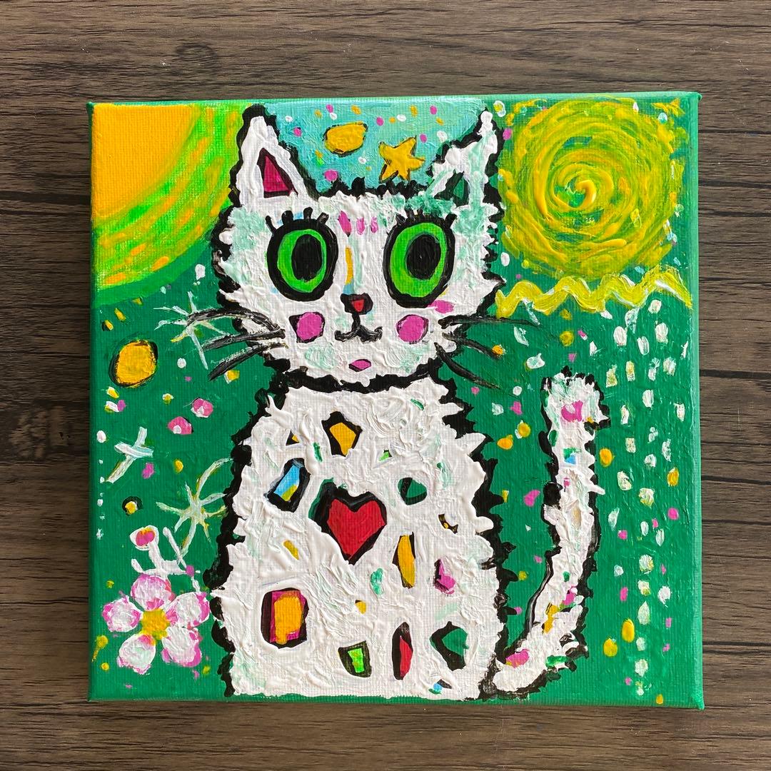POPアート カラフルな猫 抽象画キャンバスアクリル画インテリア「kitty絵画