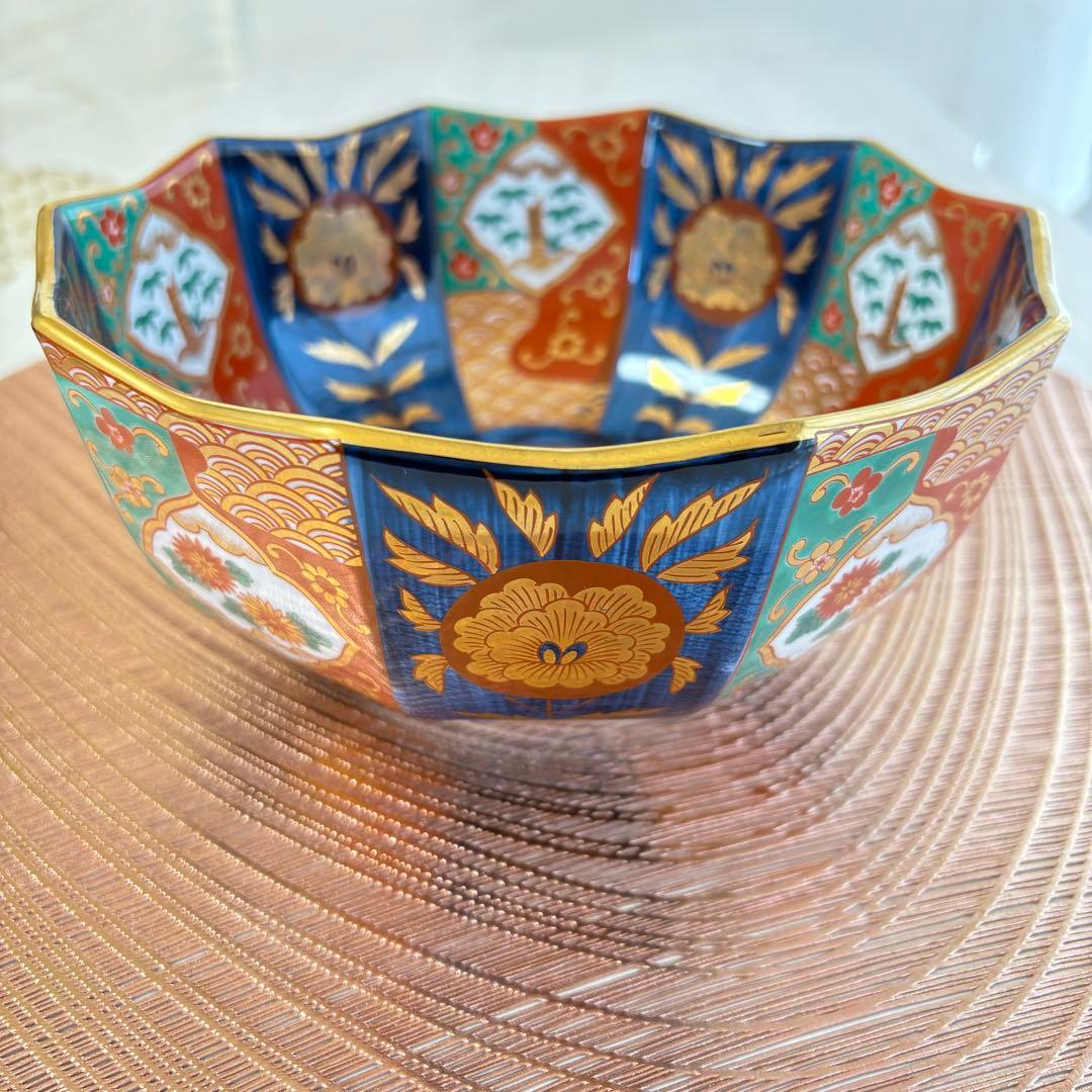 ❇︎未使用❇︎ 有田焼 青藍窯 古伊万里 金襴手 十角鉢 深鉢 菓子鉢 深皿 金彩