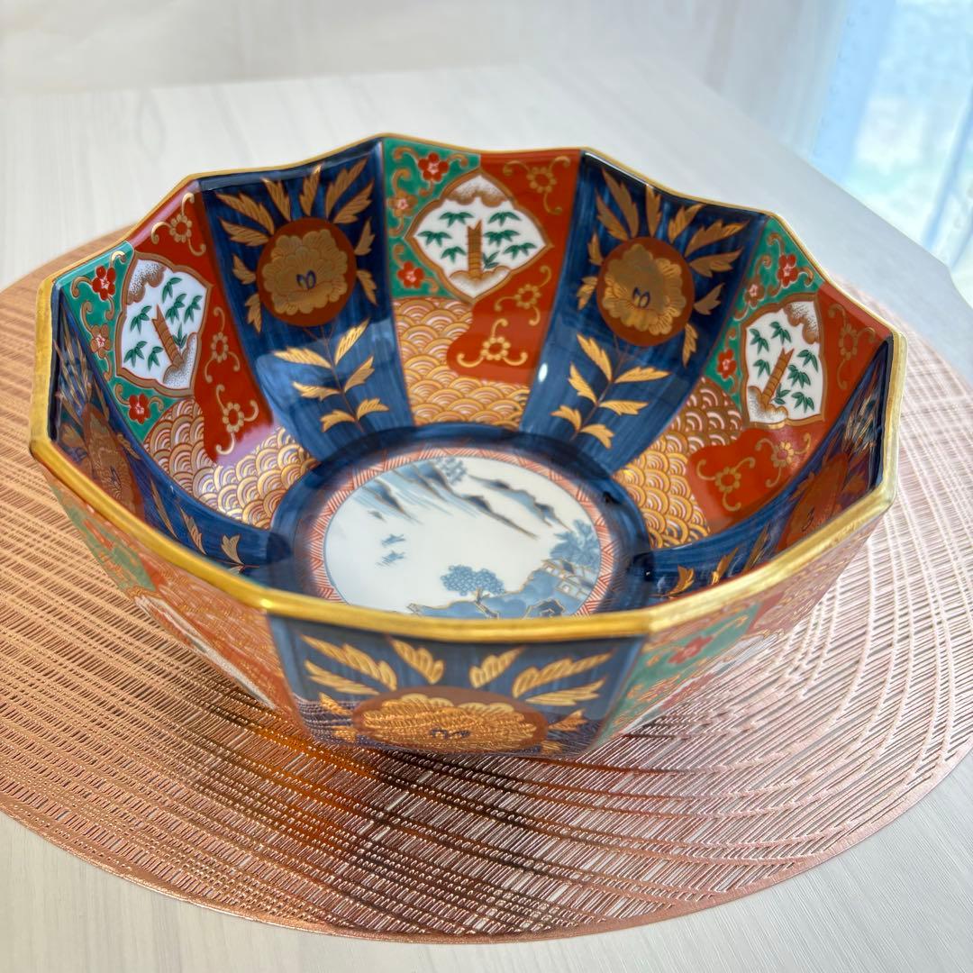 ❇︎未使用❇︎ 有田焼 青藍窯 古伊万里 金襴手 十角鉢 深鉢 菓子鉢 深皿 金彩