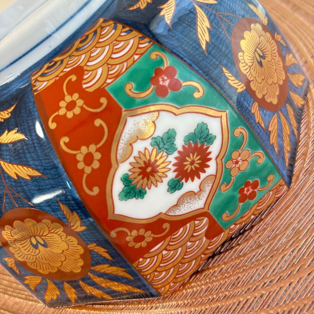 ❇︎未使用❇︎ 有田焼 青藍窯 古伊万里 金襴手 十角鉢 深鉢 菓子鉢 深皿 金彩
