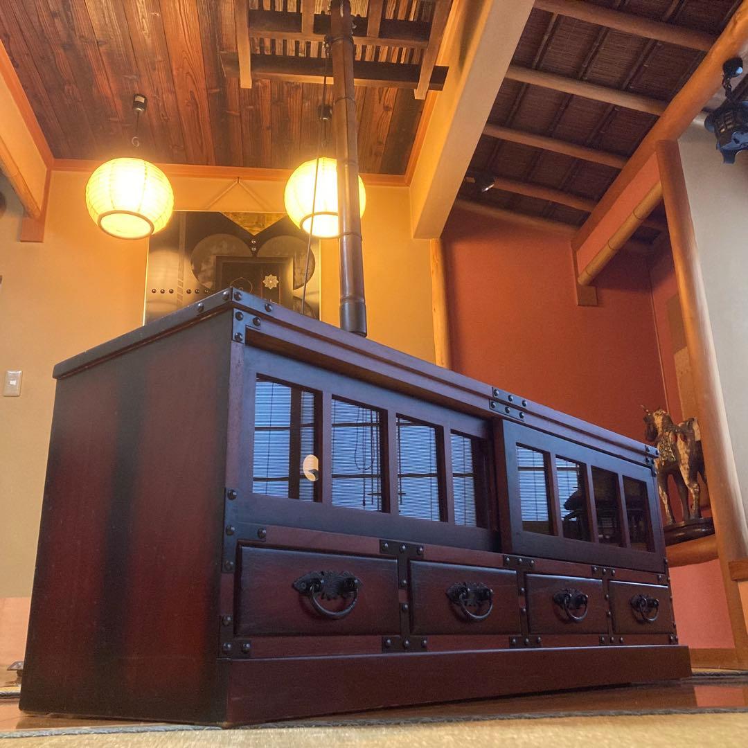 ローボード チェスト 引き出し テレビ台 飾り棚 箪笥 収納 木製 民芸調