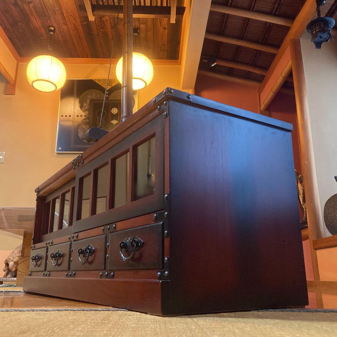 ローボード チェスト 引き出し テレビ台 飾り棚 箪笥 収納 木製 民芸調