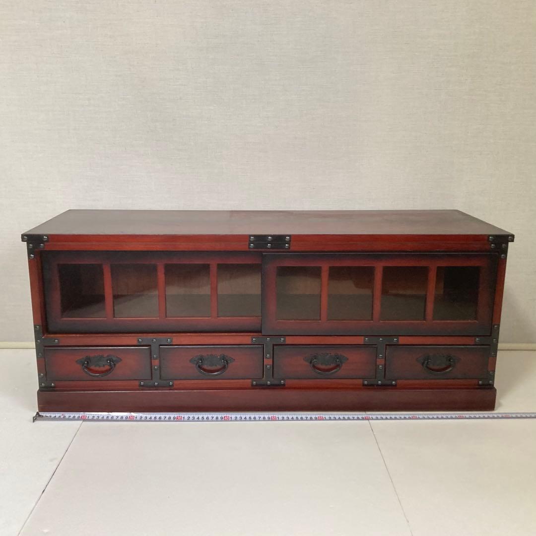 ローボード チェスト 引き出し テレビ台 飾り棚 箪笥 収納 木製 民芸調