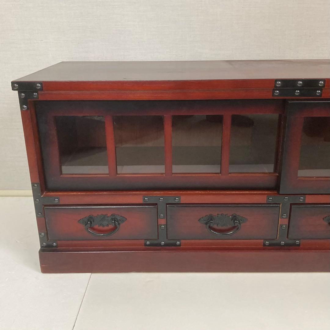 ローボード チェスト 引き出し テレビ台 飾り棚 箪笥 収納 木製 民芸調