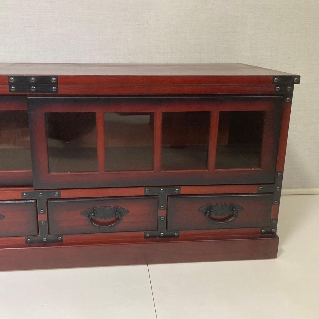 ローボード チェスト 引き出し テレビ台 飾り棚 箪笥 収納 木製 民芸調