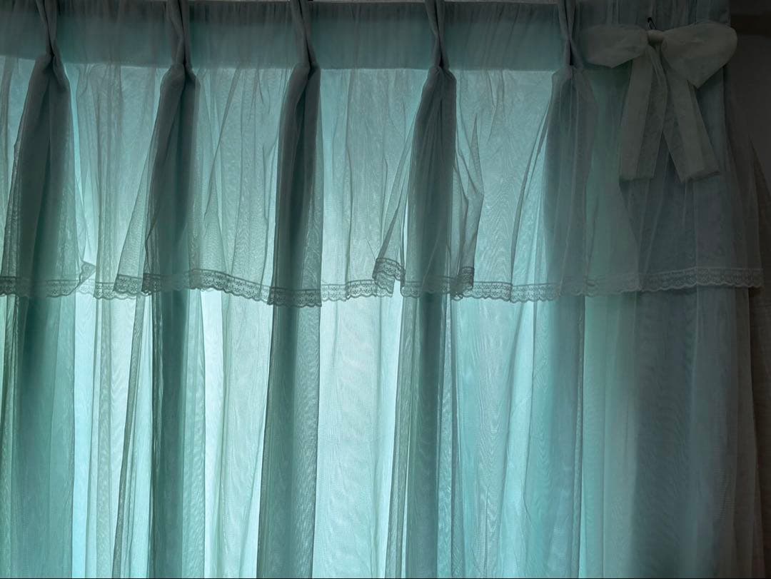 上飾り付きレイヤード遮光カーテン/エメラルドグリーン　幅213cm×丈185cm