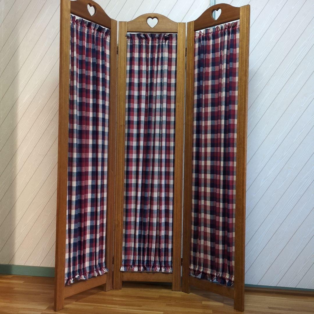 カントリー調　木製三つ折りパーテーション ハート　アメリカンカントリー