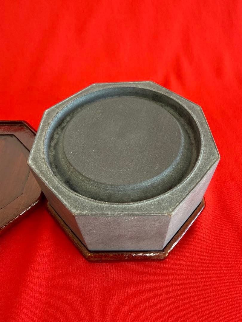 う*様 八角端渓硯 ★☆ 木製漆器箱 書道具 硯