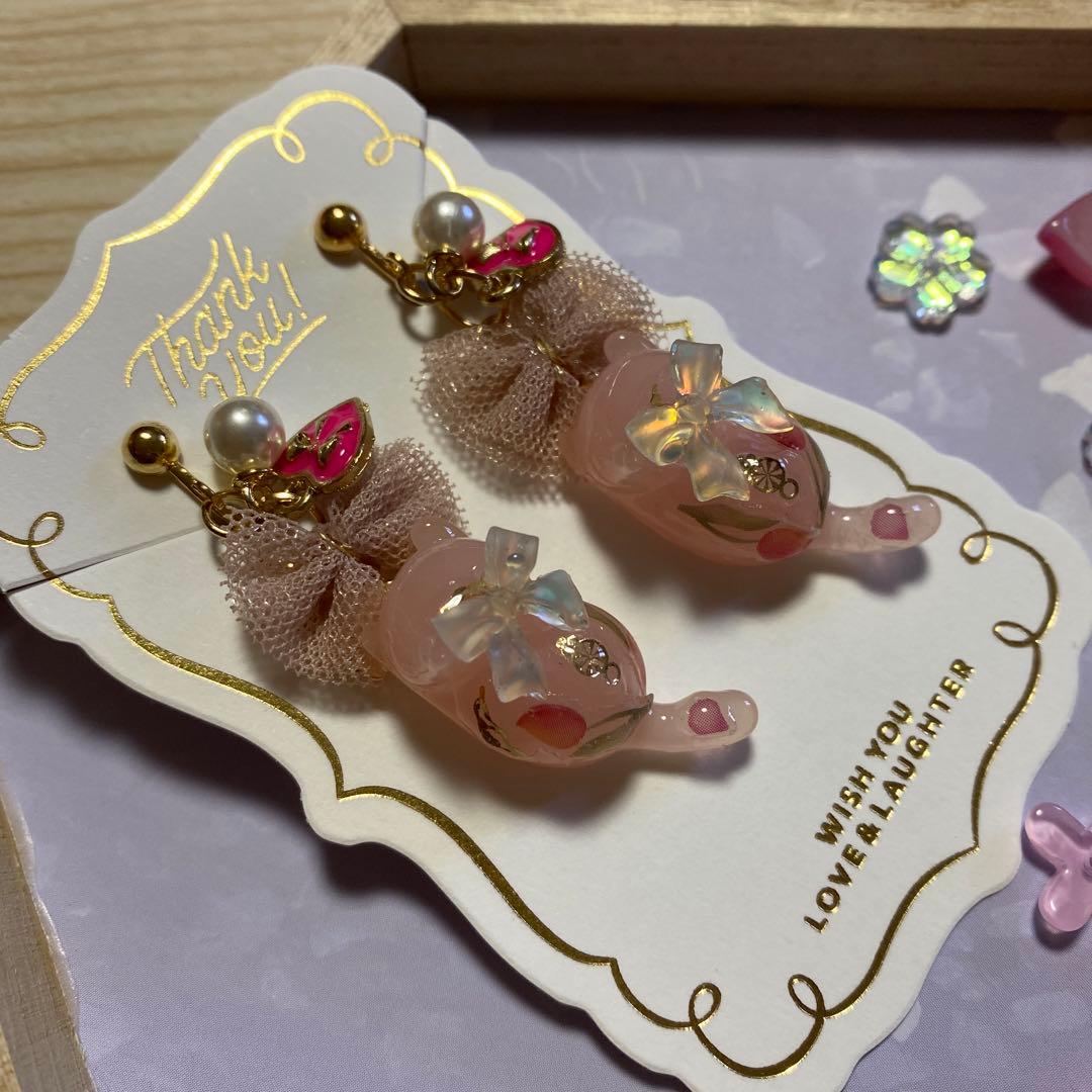 ☆リボンとチューリップ猫ちゃんイヤリング☆
