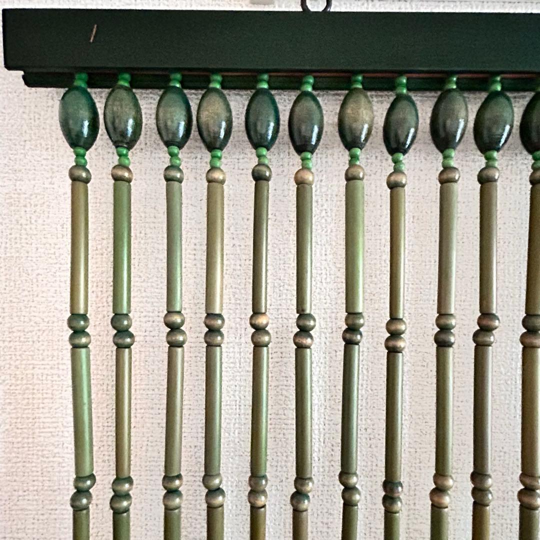 【未使用品】昭和レトロ　珠のれん　古民具　暖簾　木製　ヴィンテージ　グリーン