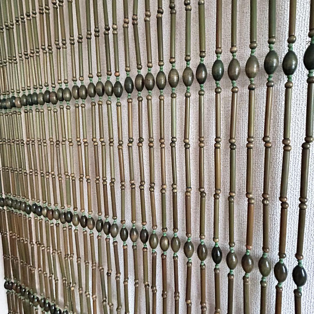 【未使用品】昭和レトロ　珠のれん　古民具　暖簾　木製　ヴィンテージ　グリーン