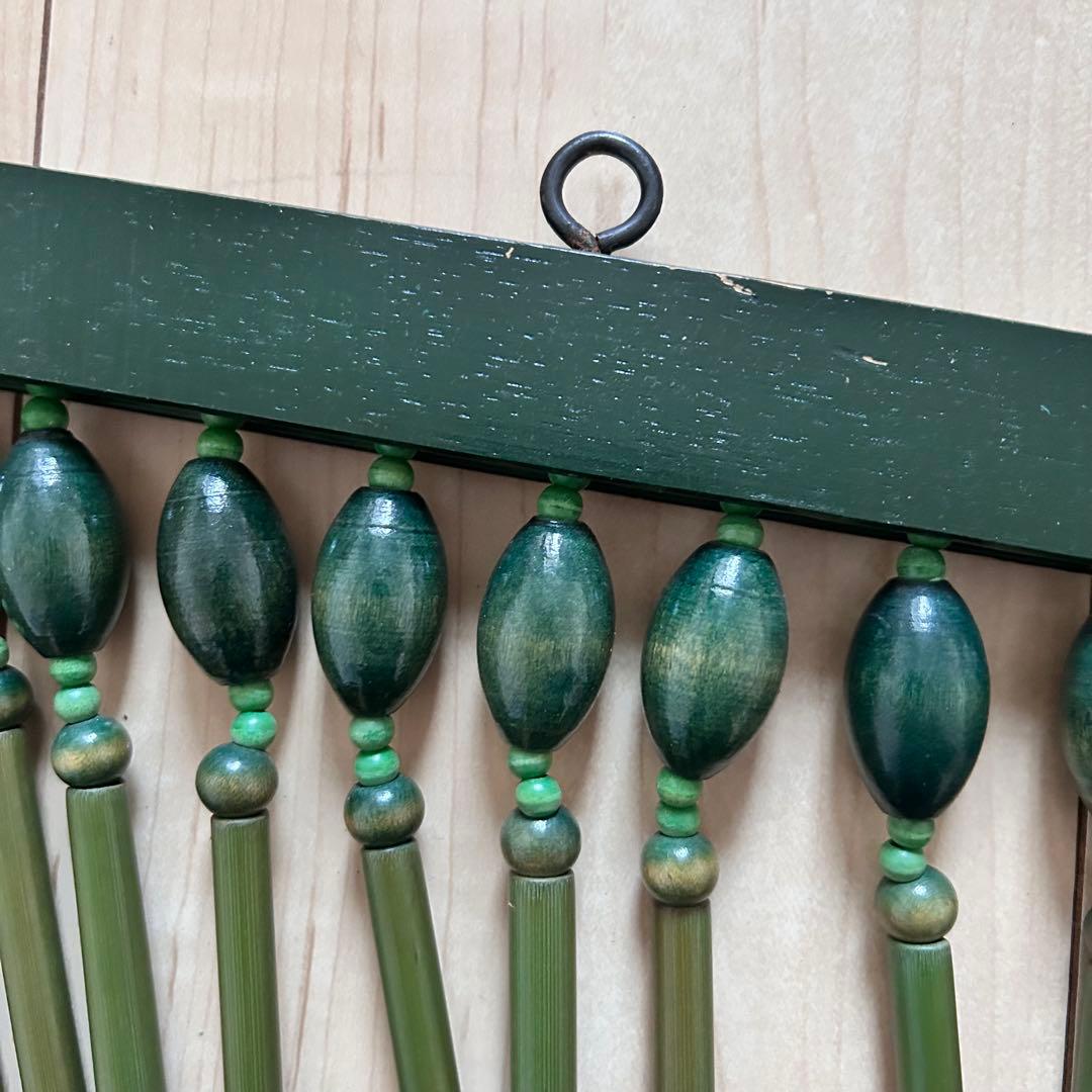 【未使用品】昭和レトロ　珠のれん　古民具　暖簾　木製　ヴィンテージ　グリーン
