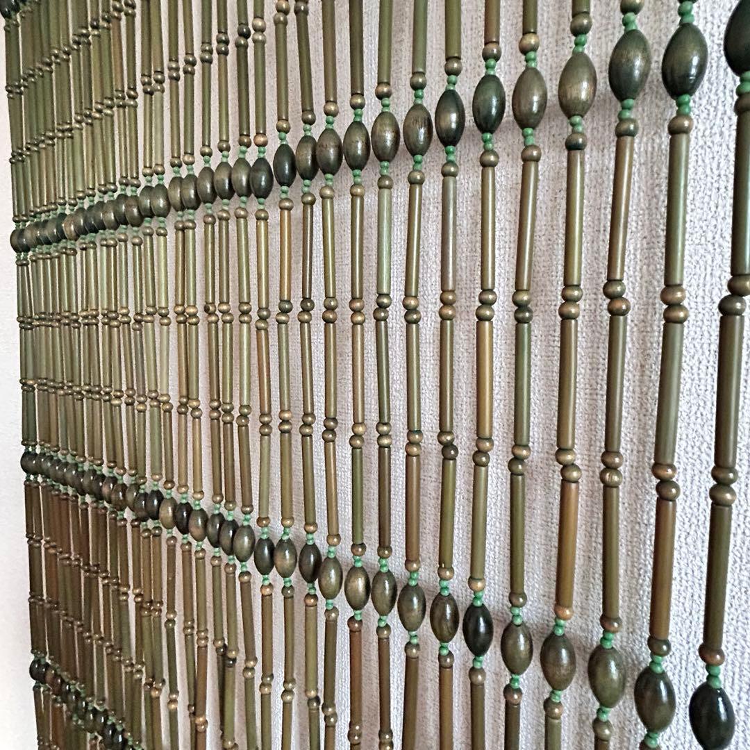 【未使用品】昭和レトロ　珠のれん　古民具　暖簾　木製　ヴィンテージ　グリーン