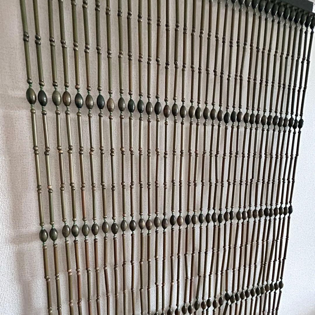 【未使用品】昭和レトロ　珠のれん　古民具　暖簾　木製　ヴィンテージ　グリーン