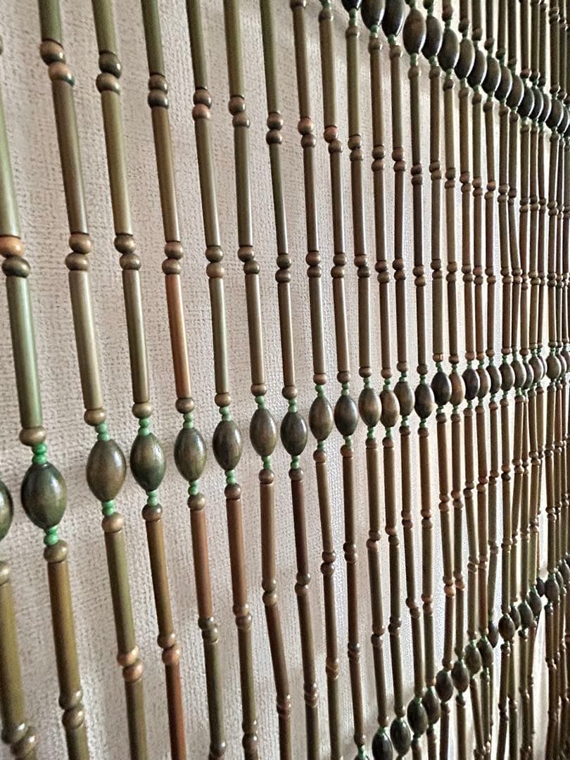 【未使用品】昭和レトロ　珠のれん　古民具　暖簾　木製　ヴィンテージ　グリーン