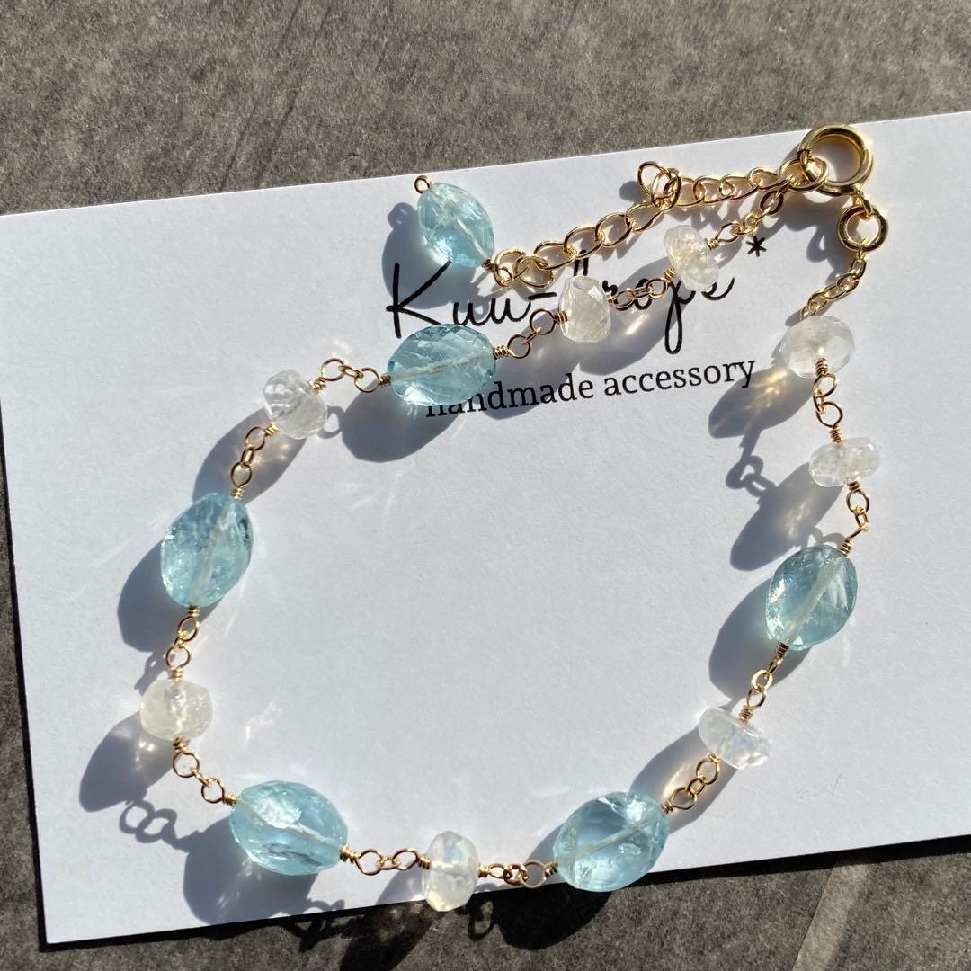 アクアマリン&ブルームーン✴︎14kgfブレスレットB191