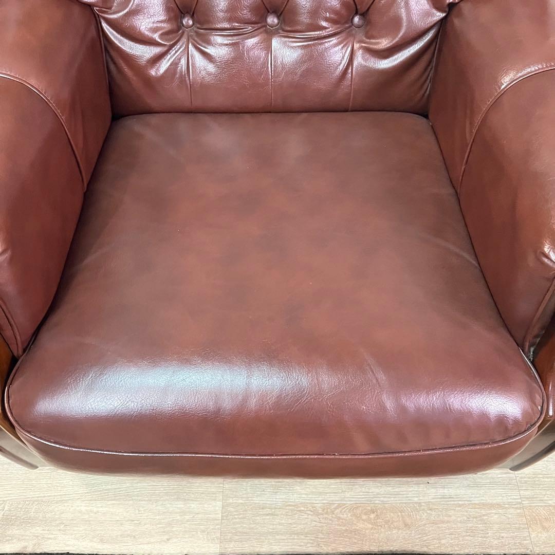 ꧁カリモク家具 karimoku꧂1人掛けアームソファ ブラウンレザー 合成皮革