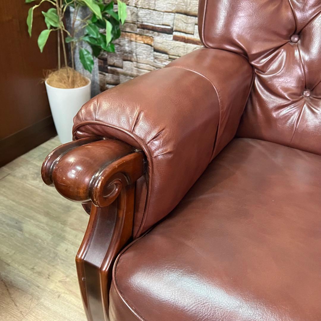 ꧁カリモク家具 karimoku꧂1人掛けアームソファ ブラウンレザー 合成皮革