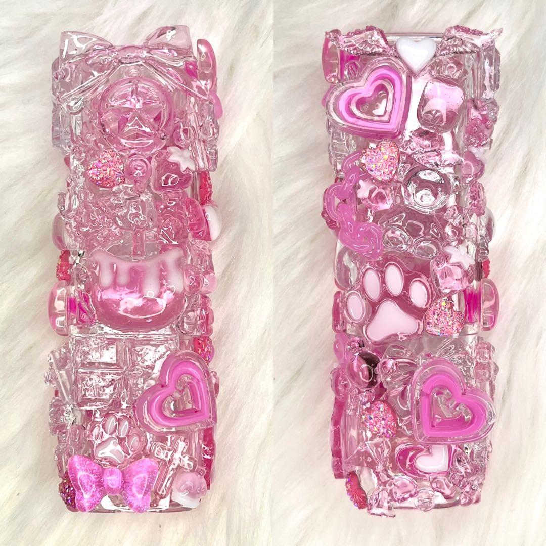 IQOSケースデコ　ピンク　ホワイト　透明　うるうる　氷デコ　いちごかき氷