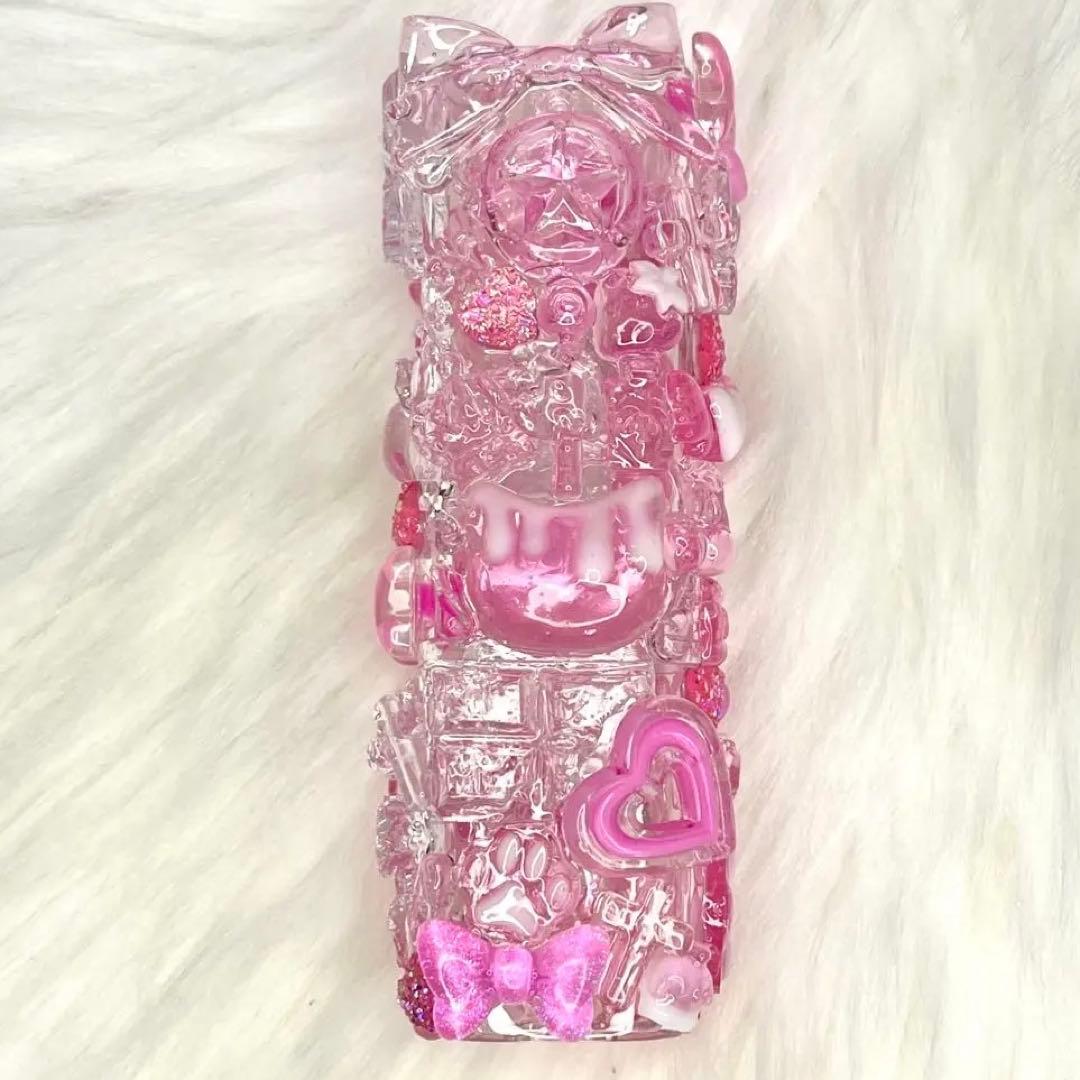 IQOSケースデコ　ピンク　ホワイト　透明　うるうる　氷デコ　いちごかき氷