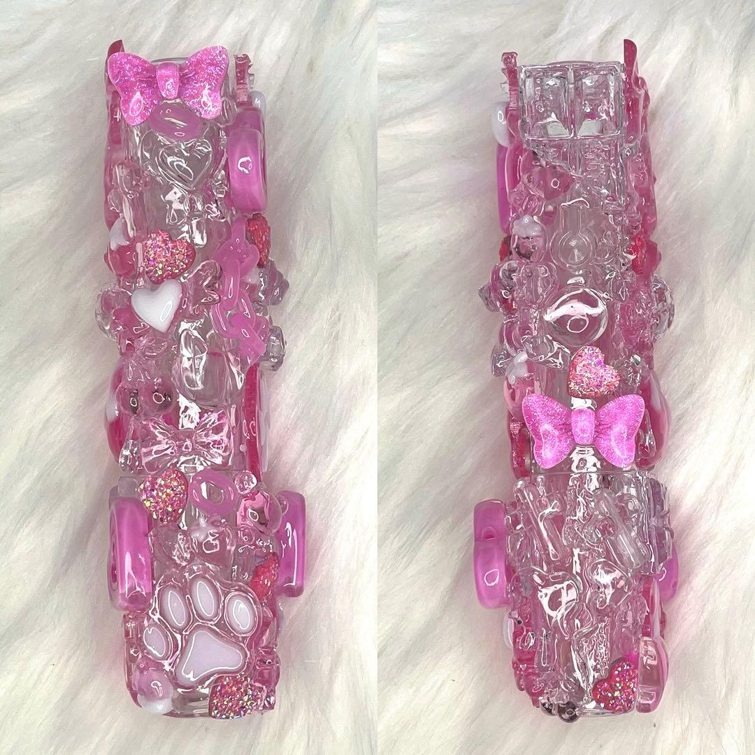 IQOSケースデコ　ピンク　ホワイト　透明　うるうる　氷デコ　いちごかき氷