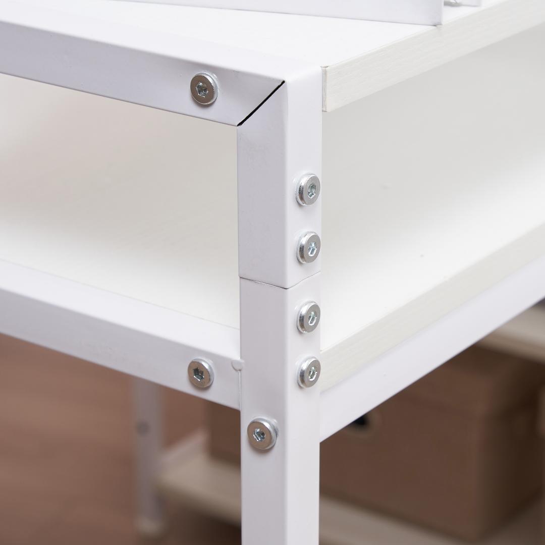 パソコンデスク L字 120cm 3段ミシン台 書斎机 勉強机【ホワイト】