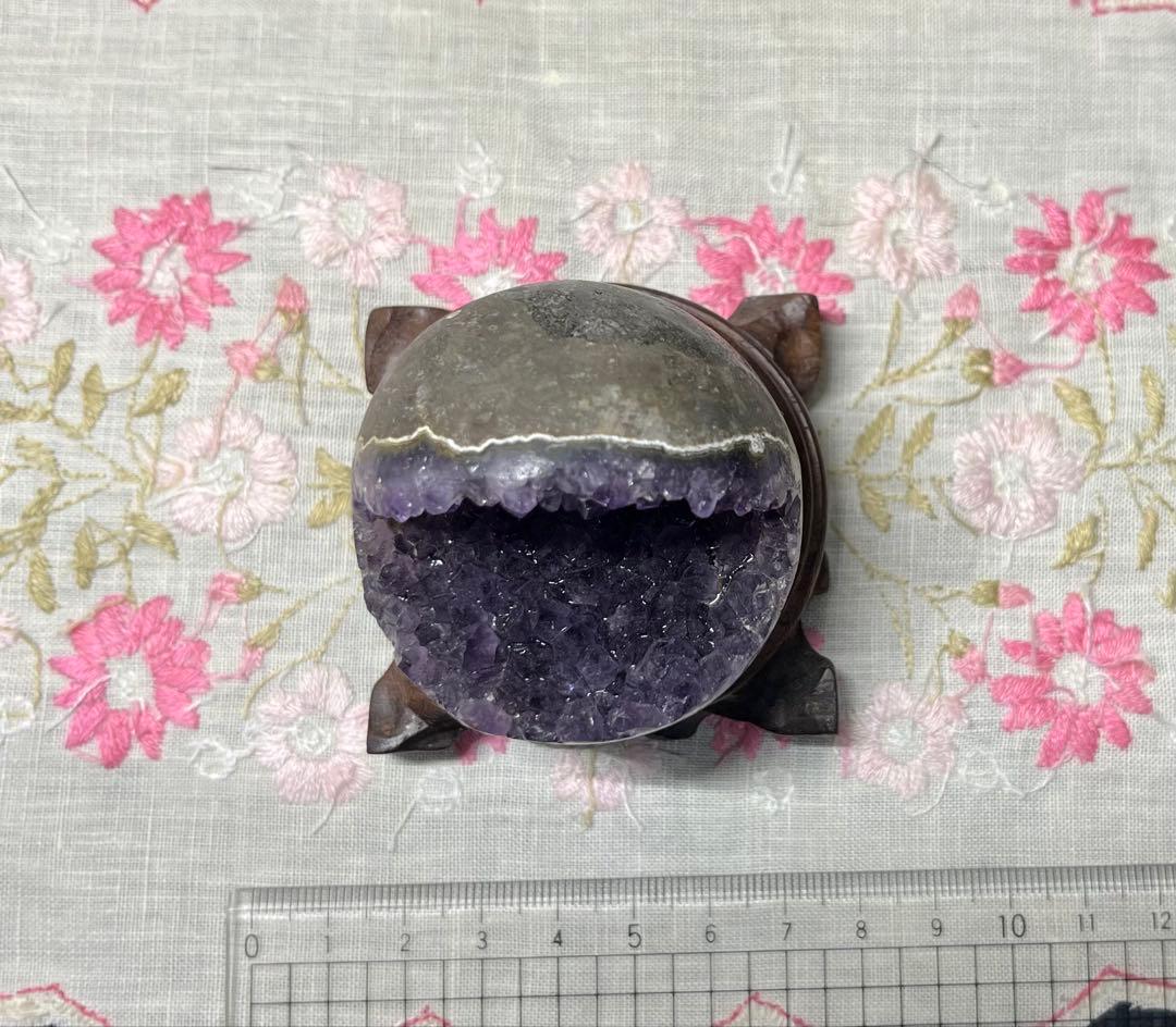 アメジスト 球体 置物 木製スタンド付き