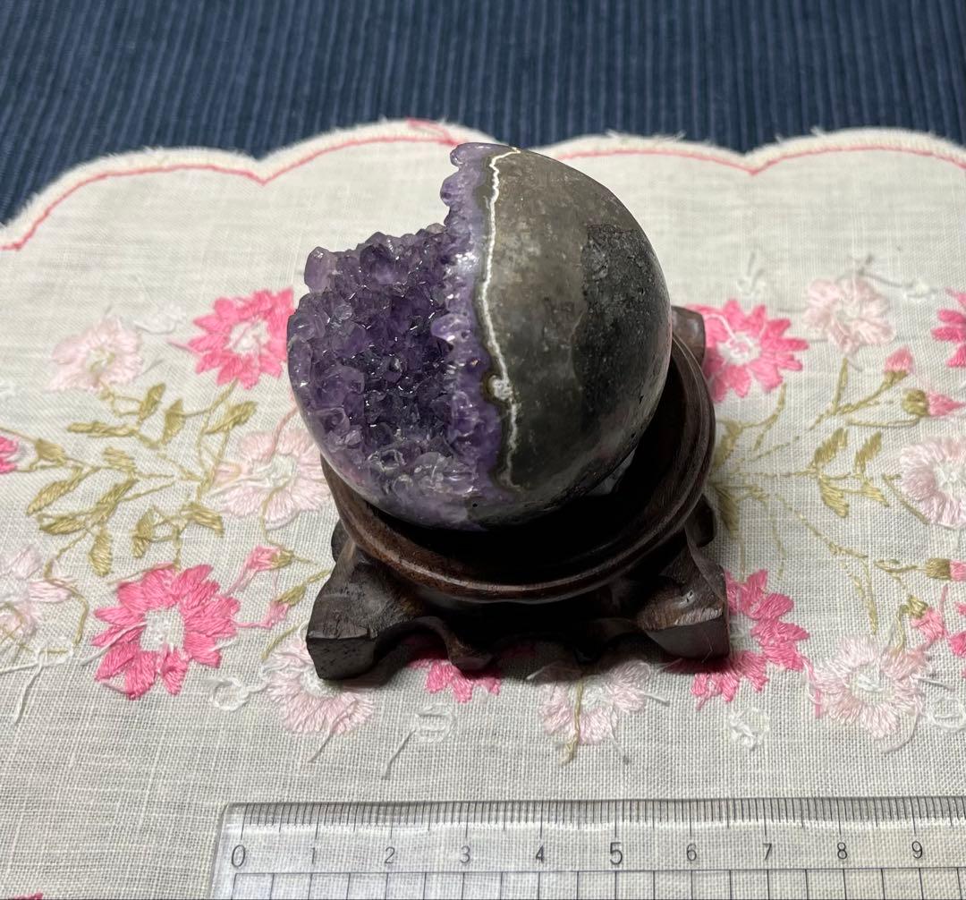 アメジスト 球体 置物 木製スタンド付き